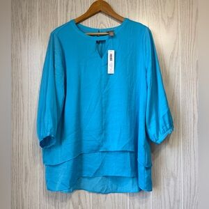 Chico’s Size 2 Cyan Blue Keyhole Layered Tunic 3/4 Sleeve